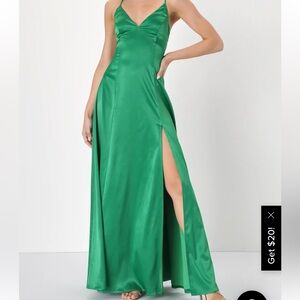 Lulus Green Satin Maxi Dress